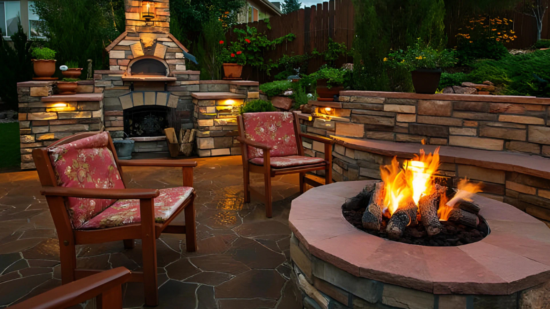 backyard fireplace and living space